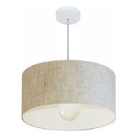 Lustre Pendente Cilíndrico Vivare Md-4206 Cúpula Em Tecido 50x25cm - Bivolt Rustico-bege 127/220v