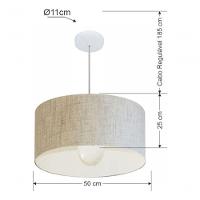 Lustre Pendente Cilíndrico Vivare Md-4206 Cúpula Em Tecido 50x25cm - Bivolt Rustico-bege 127/220v - 5