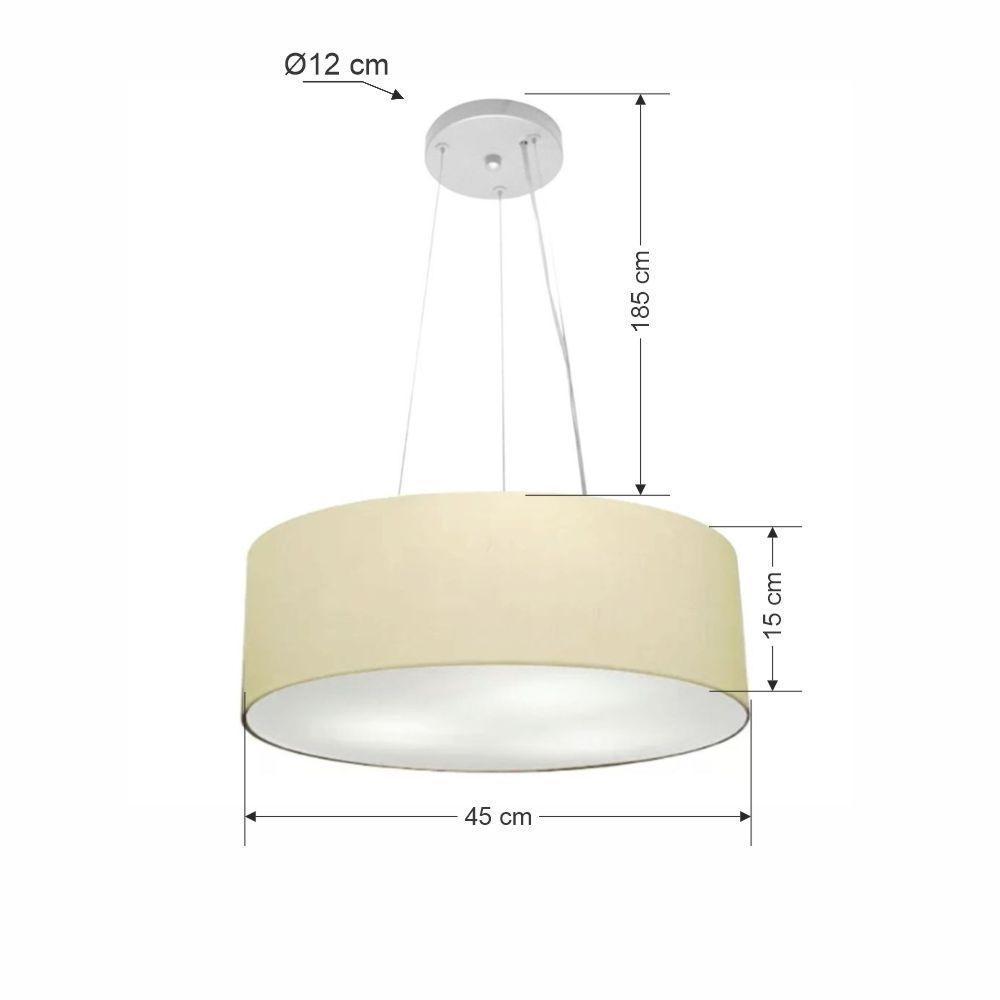 Lustre Pendente Cilíndrico Vivare Md-4184 Cúpula Em Tecido 45x15cm - Bivolt Algodão-crú 127/220v - 2