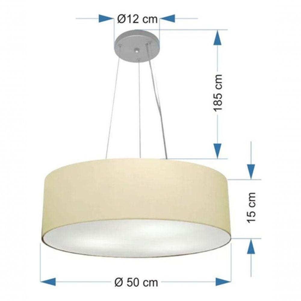Lustre Pendente Cilíndrico Vivare Md-4184 Cúpula Em Tecido 45x15cm - Bivolt Algodão-crú 127/220v - 4