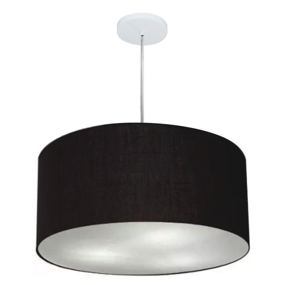 Lustre Pendente Cilíndrico Vivare Md-4219 Cúpula Em Tecido 55x25cm - Bivolt Canopla-preta 127/220v - 1