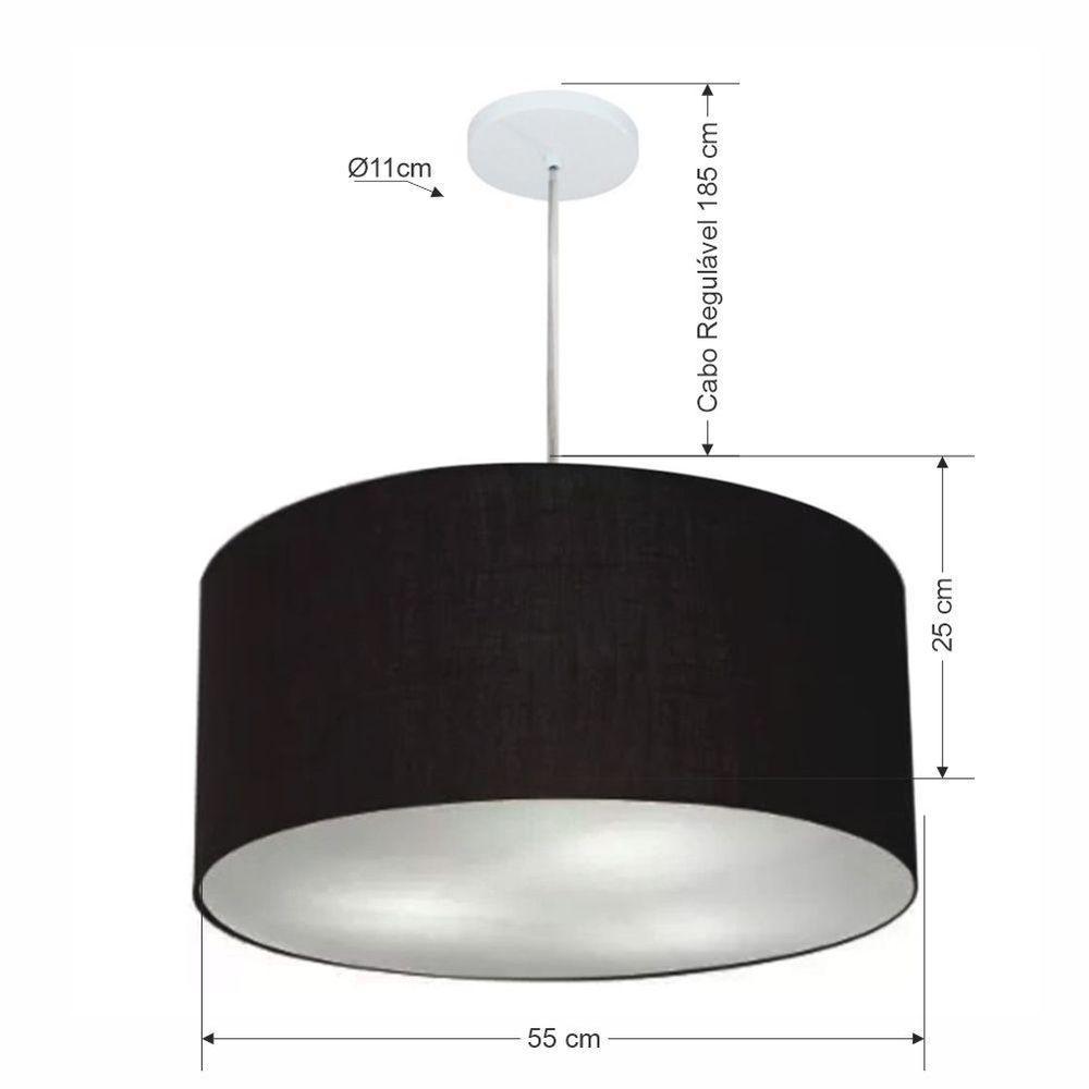 Lustre Pendente Cilíndrico Vivare Md-4219 Cúpula Em Tecido 55x25cm - Bivolt Canopla-preta 127/220v - 2