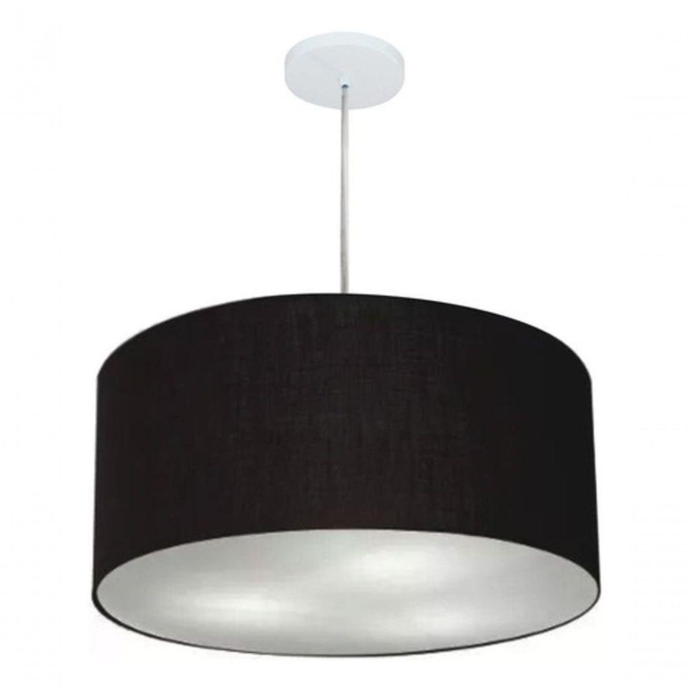 Lustre Pendente Cilíndrico Vivare Md-4219 Cúpula Em Tecido 55x25cm - Bivolt Canopla-preta 127/220v - 4