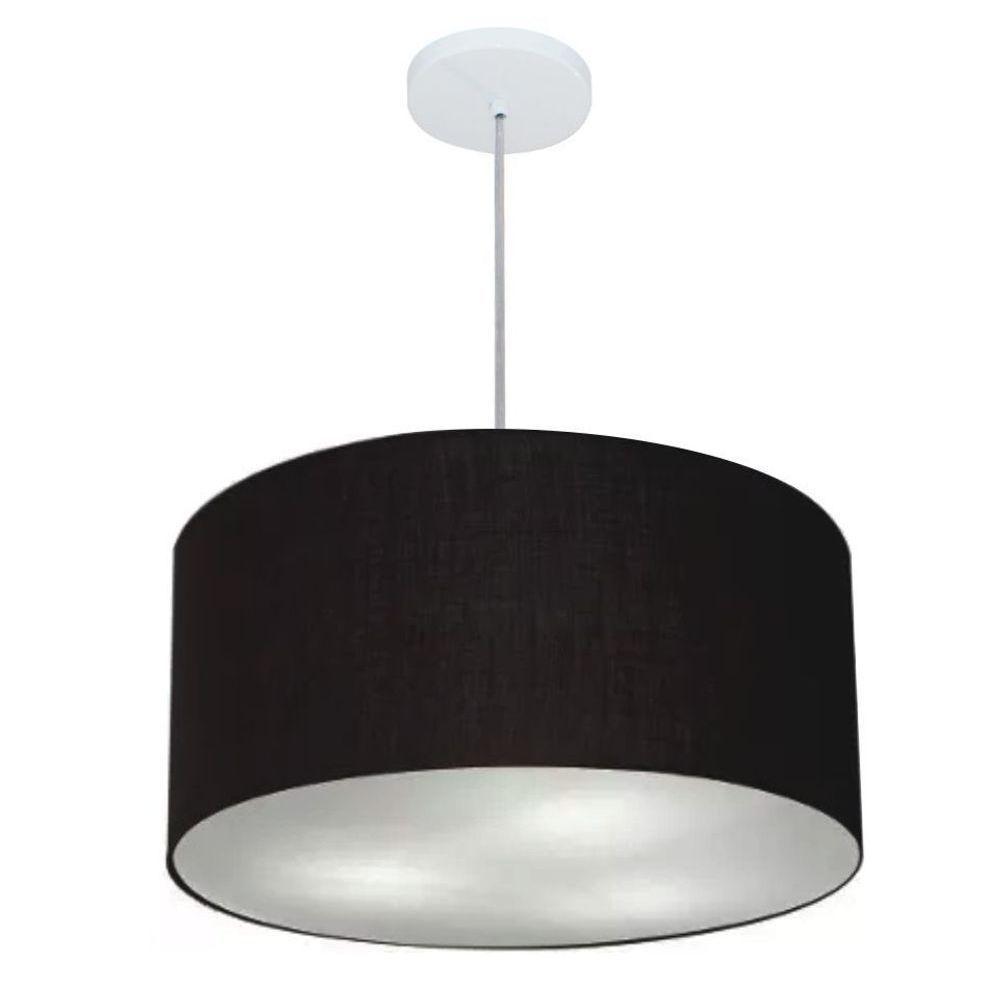 Lustre Pendente Cilíndrico Vivare Md-4243 Cúpula Em Tecido 45x25cm - Bivolt Canopla-preta 127/220v - 1