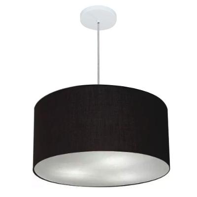 Lustre Pendente Cilíndrico Vivare Md-4243 Cúpula Em Tecido 45x25cm - Bivolt Canopla-preta 127/220v