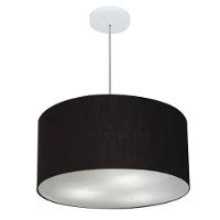 Lustre Pendente Cilíndrico Vivare Md-4243 Cúpula Em Tecido 45x25cm - Bivolt Canopla-preta 127/220v - 1