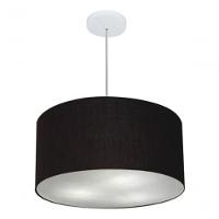 Lustre Pendente Cilíndrico Vivare Md-4243 Cúpula Em Tecido 45x25cm - Bivolt Canopla-preta 127/220v