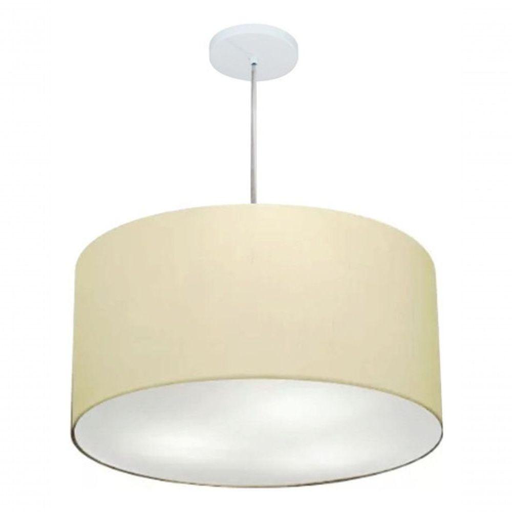 Lustre Pendente Cilíndrico Vivare Md-4220 Cúpula Em Tecido 55x30cm - Bivolt Algodão-crú 127/220v - 4