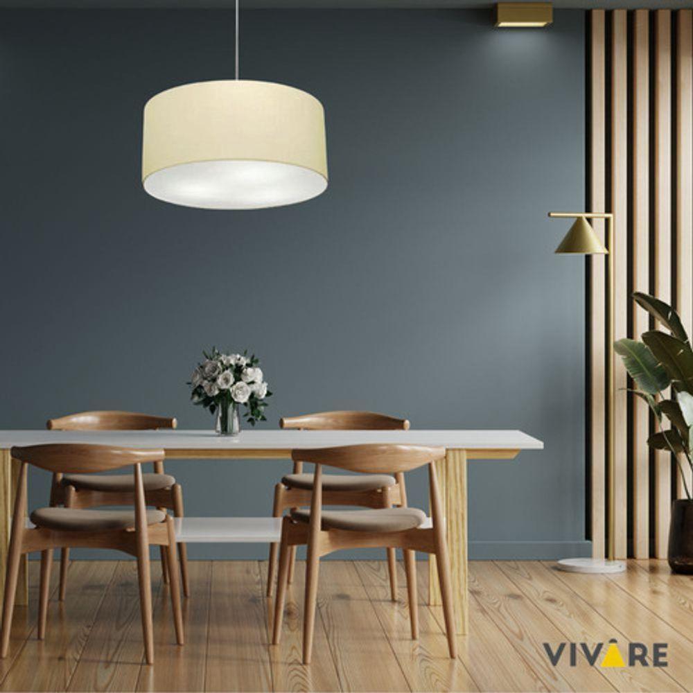 Lustre Pendente Cilíndrico Vivare Md-4220 Cúpula Em Tecido 55x30cm - Bivolt Algodão-crú 127/220v - 6