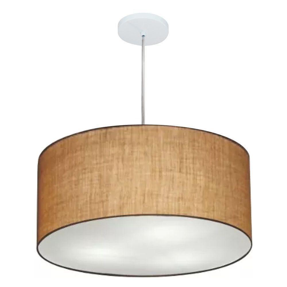 Lustre Pendente Cilíndrico Vivare Md-4219 Cúpula Em Tecido 55x25cm - Bivolt Palha 127/220v - 1