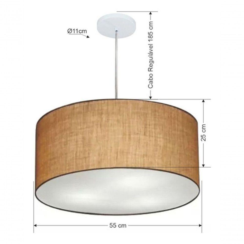 Lustre Pendente Cilíndrico Vivare Md-4219 Cúpula Em Tecido 55x25cm - Bivolt Palha 127/220v - 5
