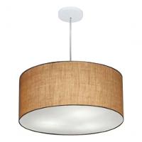 Lustre Pendente Cilíndrico Vivare Md-4219 Cúpula Em Tecido 55x25cm - Bivolt Palha 127/220v