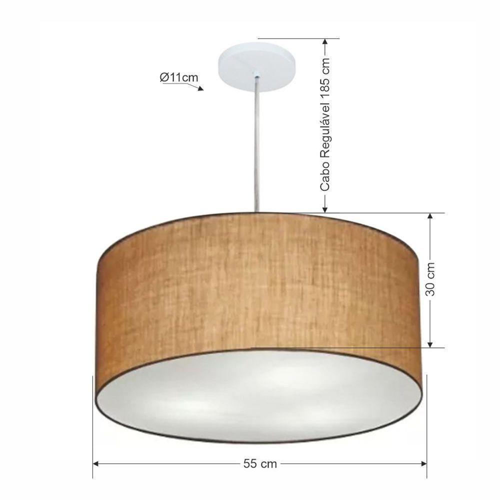 Lustre Pendente Cilíndrico Vivare Md-4215 Cúpula Em Tecido 55x30cm - Bivolt Palha 127/220v - 2