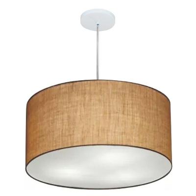 Lustre Pendente Cilíndrico Vivare Md-4215 Cúpula Em Tecido 55x30cm - Bivolt Palha 127/220v