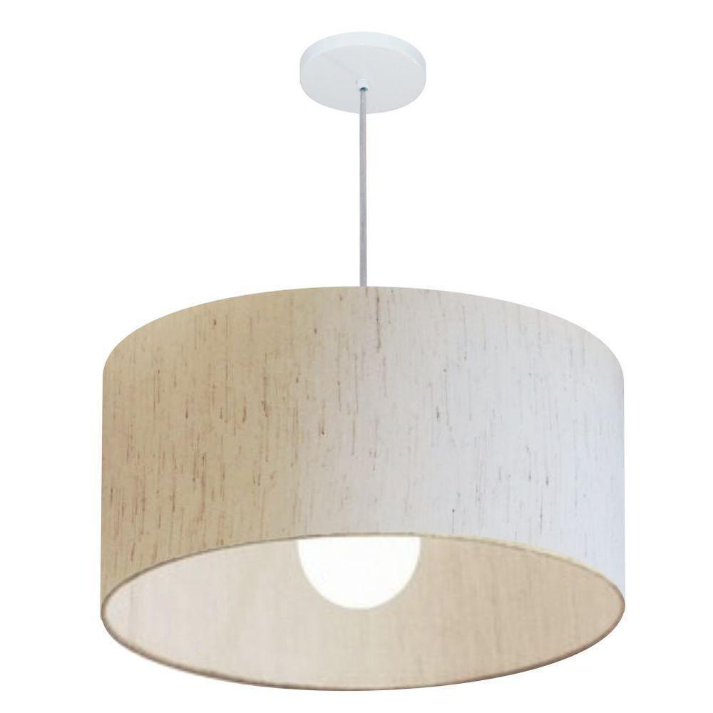 Lustre Pendente Cilíndrico Vivare Md-4207 Cúpula Em Tecido 55x25cm - Bivolt Linho Bege 127/220v - 1