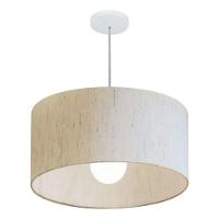 Lustre Pendente Cilíndrico Vivare Md-4207 Cúpula Em Tecido 55x25cm - Bivolt Linho Bege 127/220v - 3