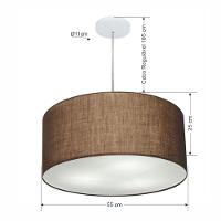 Lustre Pendente Cilíndrico Vivare Md-4214 Cúpula Em Tecido 55x25cm - Bivolt Café 127/220v - 2