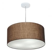 Lustre Pendente Cilíndrico Vivare Md-4214 Cúpula Em Tecido 55x25cm - Bivolt Café 127/220v