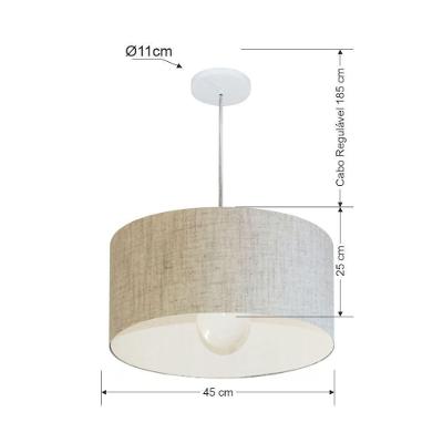 Lustre Pendente Cilíndrico Vivare Md-4204 Cúpula Em Tecido 45x25cm - Bivolt Rustico-bege 127/220v