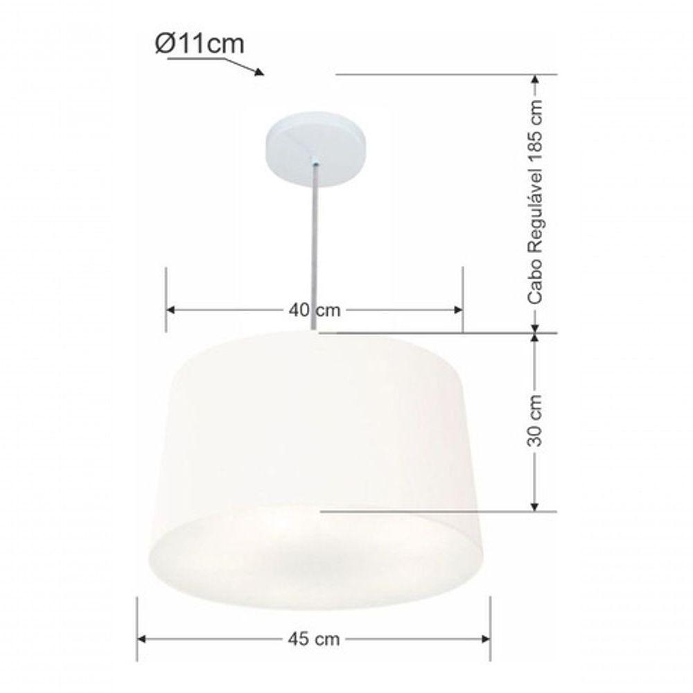 Lustre Pendente Cone Md-4156 Cúpula Em Tecido 30/45x40cm Branco - Bivolt - 5