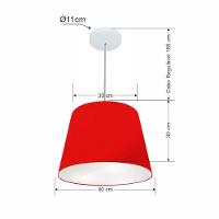 Lustre Pendente Cone Md-4155 Cúpula Em Tecido 30/40x30cm Vermelho - Bivolt - 2