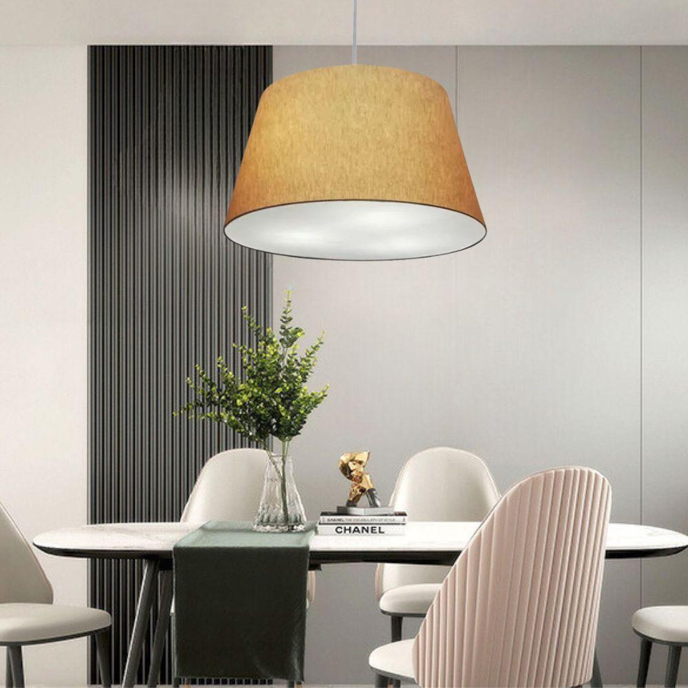 Lustre Pendente Cone Md-4021 Cúpula Em Tecido 21/40x30cm Palha - Bivolt - 3