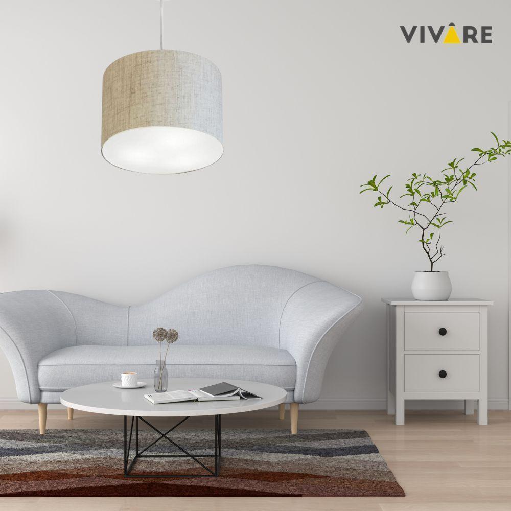Lustre Pendente Cilíndrico Vivare Md-4211 Cúpula Em Tecido 35x25cm - Bivolt Rustico-bege 127/220v - 3
