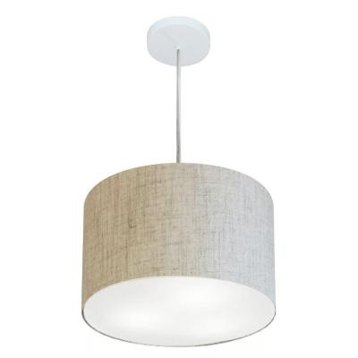 Lustre Pendente Cilíndrico Vivare Md-4211 Cúpula Em Tecido 35x25cm - Bivolt Rustico-bege 127/220v