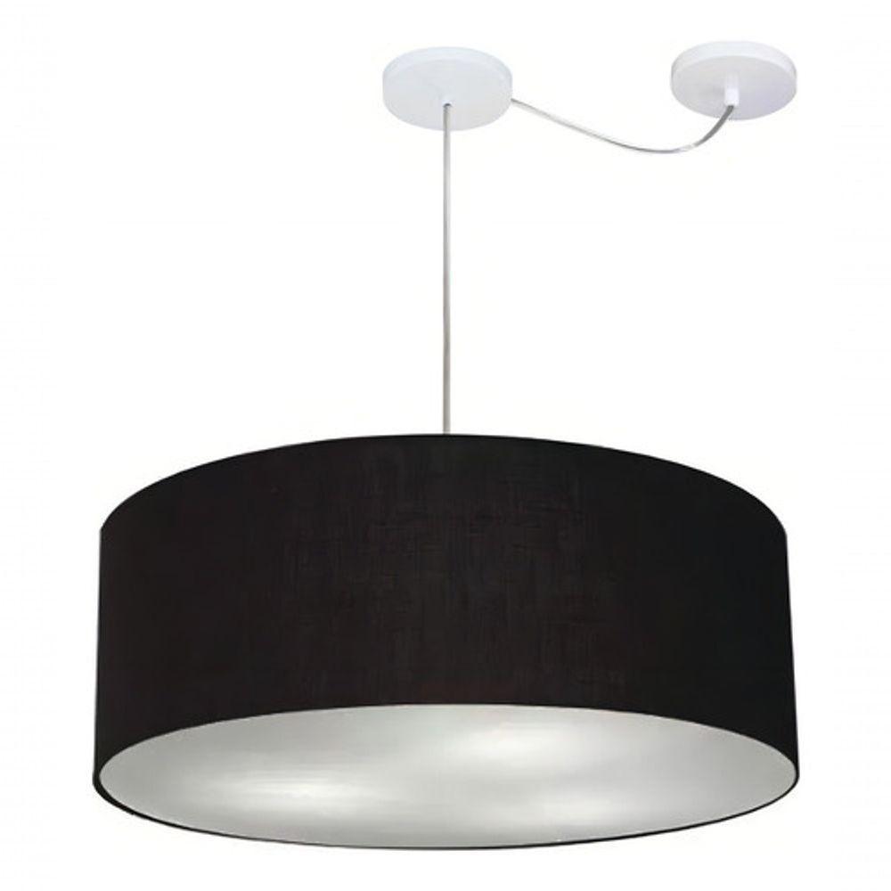 Lustre Pendente Cilíndrico Com Desvio Md-4266 Cúpula Em Tecido 60x21cm Preto - Bivolt - 3