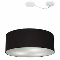 Lustre Pendente Cilíndrico Com Desvio Md-4266 Cúpula Em Tecido 60x21cm Preto - Bivolt - 1