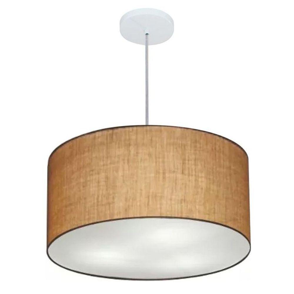 Lustre Pendente Cilíndrico Vivare Md-4242 Cúpula Em Tecido 45x25cm - Bivolt Palha 127/220v - 1