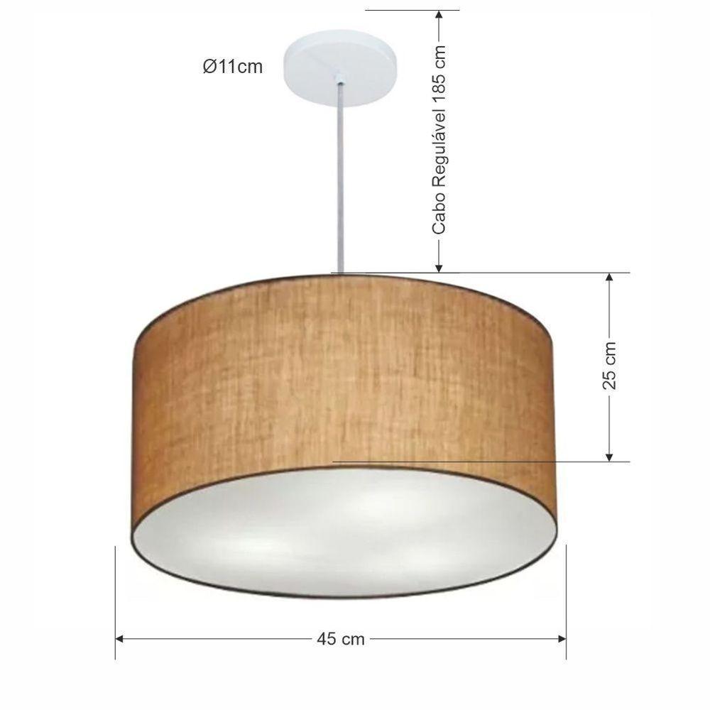 Lustre Pendente Cilíndrico Vivare Md-4242 Cúpula Em Tecido 45x25cm - Bivolt Palha 127/220v - 2