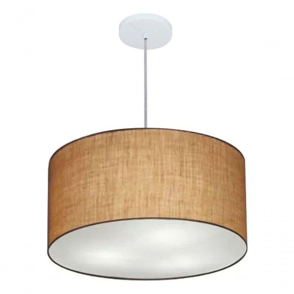 Lustre Pendente Cilíndrico Vivare Md-4242 Cúpula Em Tecido 45x25cm - Bivolt Palha 127/220v - 4
