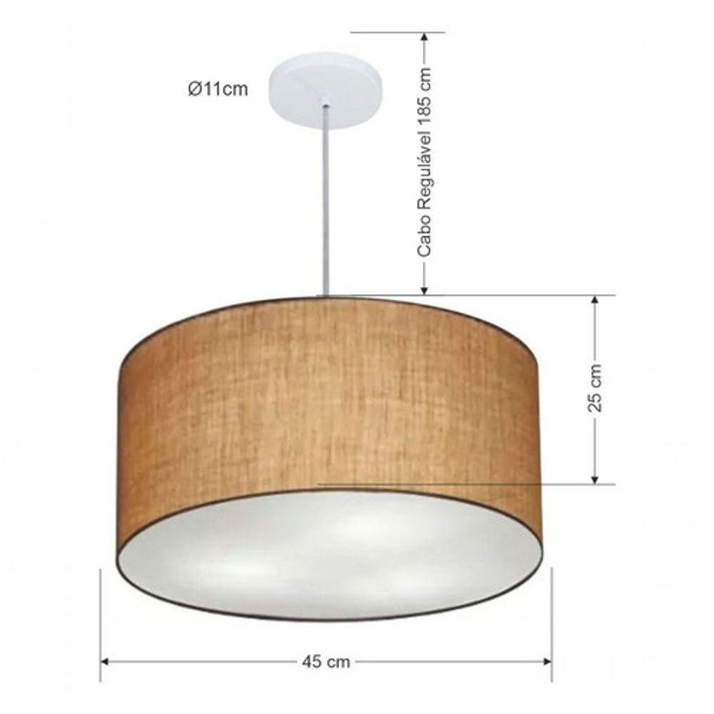 Lustre Pendente Cilíndrico Vivare Md-4242 Cúpula Em Tecido 45x25cm - Bivolt Palha 127/220v - 5