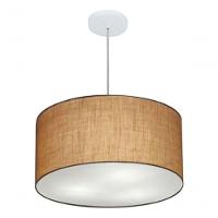 Lustre Pendente Cilíndrico Vivare Md-4242 Cúpula Em Tecido 45x25cm - Bivolt Palha 127/220v
