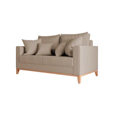 Sofá Namoradeira Beny Base Em Madeira Maciça Suede Bege