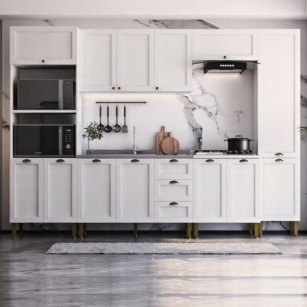 Armário Cozinha Americana Modulada Completa 305cm Com Balcão Multimóveis Cr20496 Branco - 1