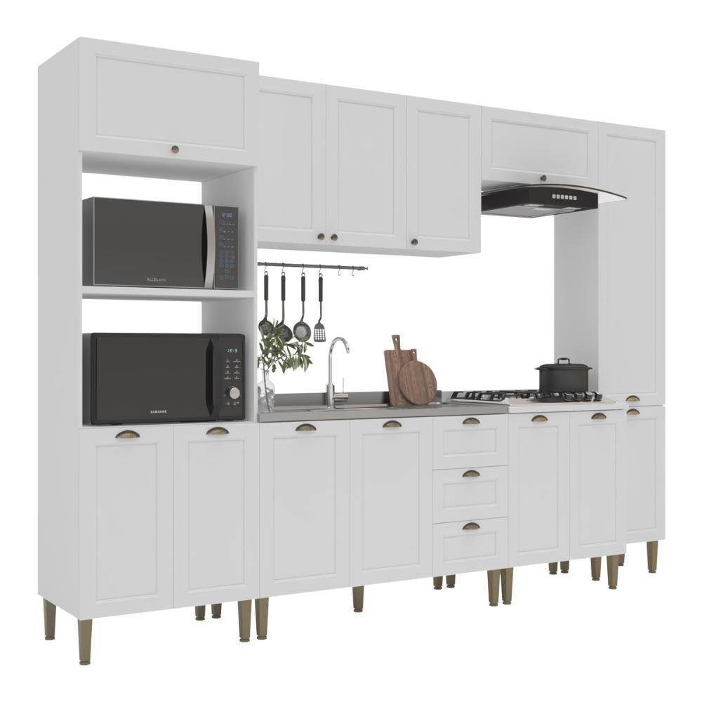 Armário Cozinha Americana Modulada Completa 305cm Com Balcão Multimóveis Cr20496 Branco - 2