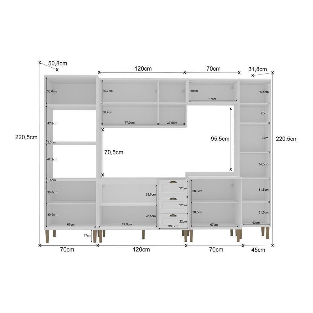 Armário Cozinha Americana Modulada Completa 305cm Com Balcão Multimóveis Cr20496 Branco - 4