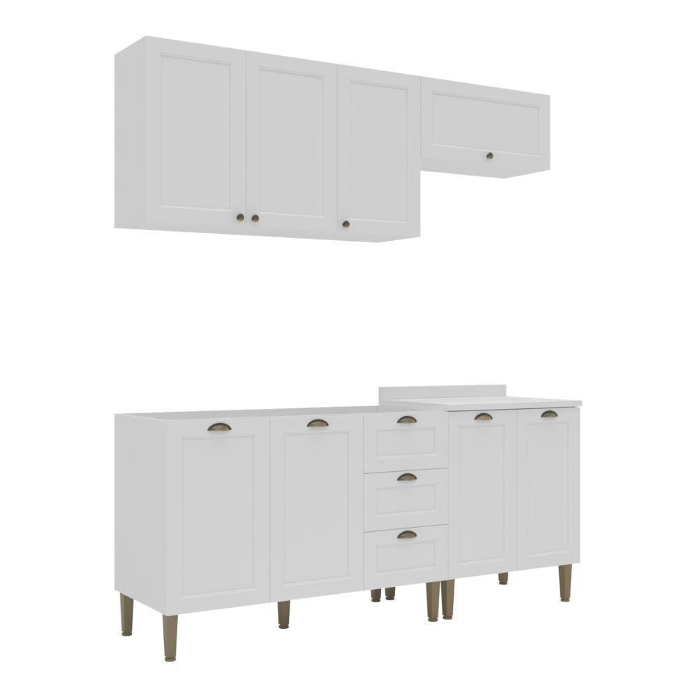 Armário Cozinha Americana Modulada Compacta 190cm Com Balcão Para Pia Multimóveis Cr20494 Branco - 6