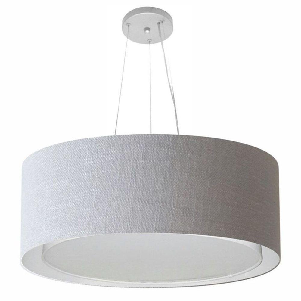 Lustre Pendente Cilíndrico Duplo Md-4126 Cúpula Em Tecido 80x30cm Rustico Cinza - Bivolt - 1