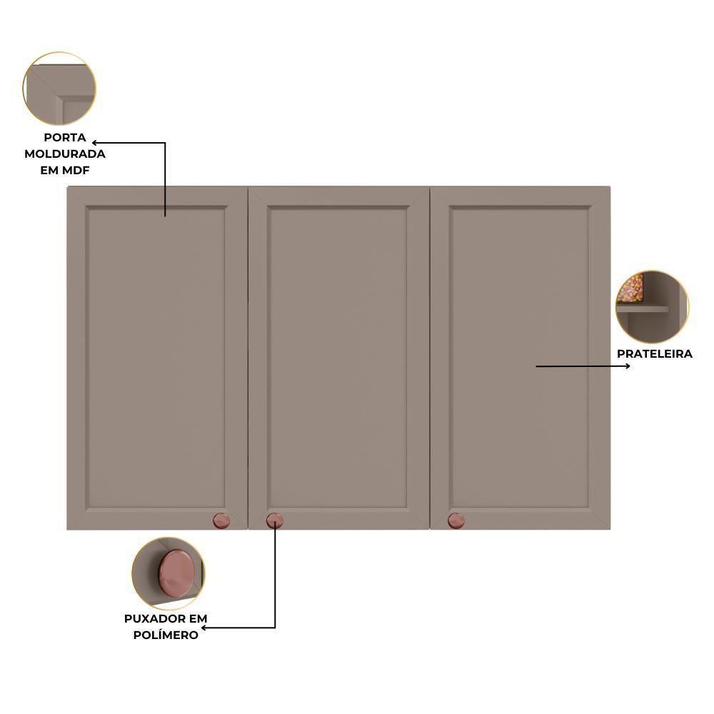 Armário Aéreo Unna 3 Portas 120cm Gris - Poliman Móveis Gris - 3