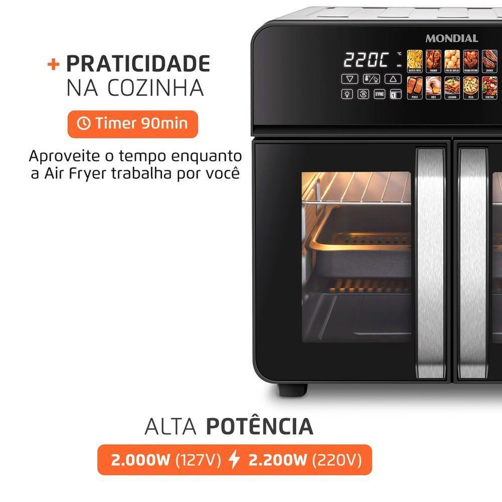 Air Fryer Forno 25L French Door Mondial Preto/Inox 2000W AFDO-25L-FD 220V - 6