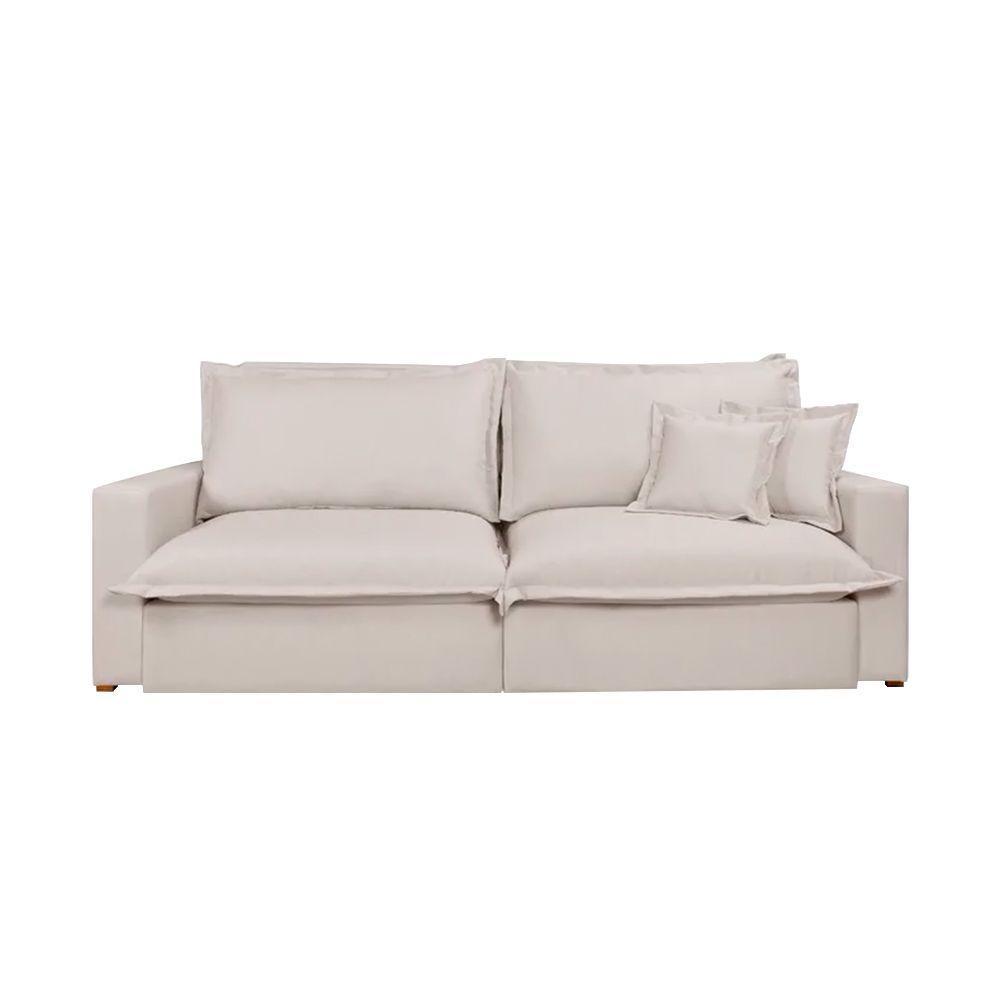 Sofá Retrátil Reclinável Davi Com Molas Ensacadas No Assento Tecido Linho Cru 2,50m - 4