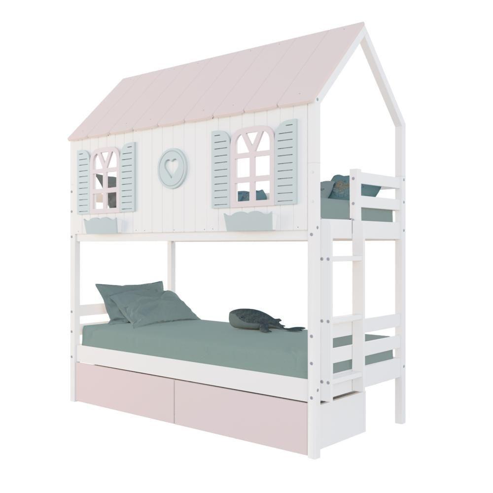 Beliche Casinha Bela Com Coração 2 Gavetas Rosa Madeira Maciça Branco/rosa/verde Housin - 2