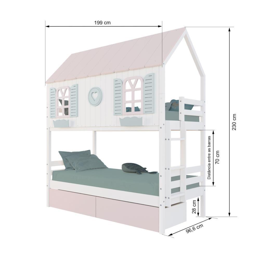 Beliche Casinha Bela Com Coração 2 Gavetas Rosa Madeira Maciça Branco/rosa/verde Housin - 3