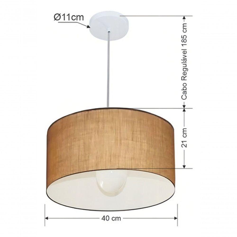 Lustre Pendente Cilíndrico Md-4031 Cúpula Em Tecido 40x21cm Palha - Bivolt - 4