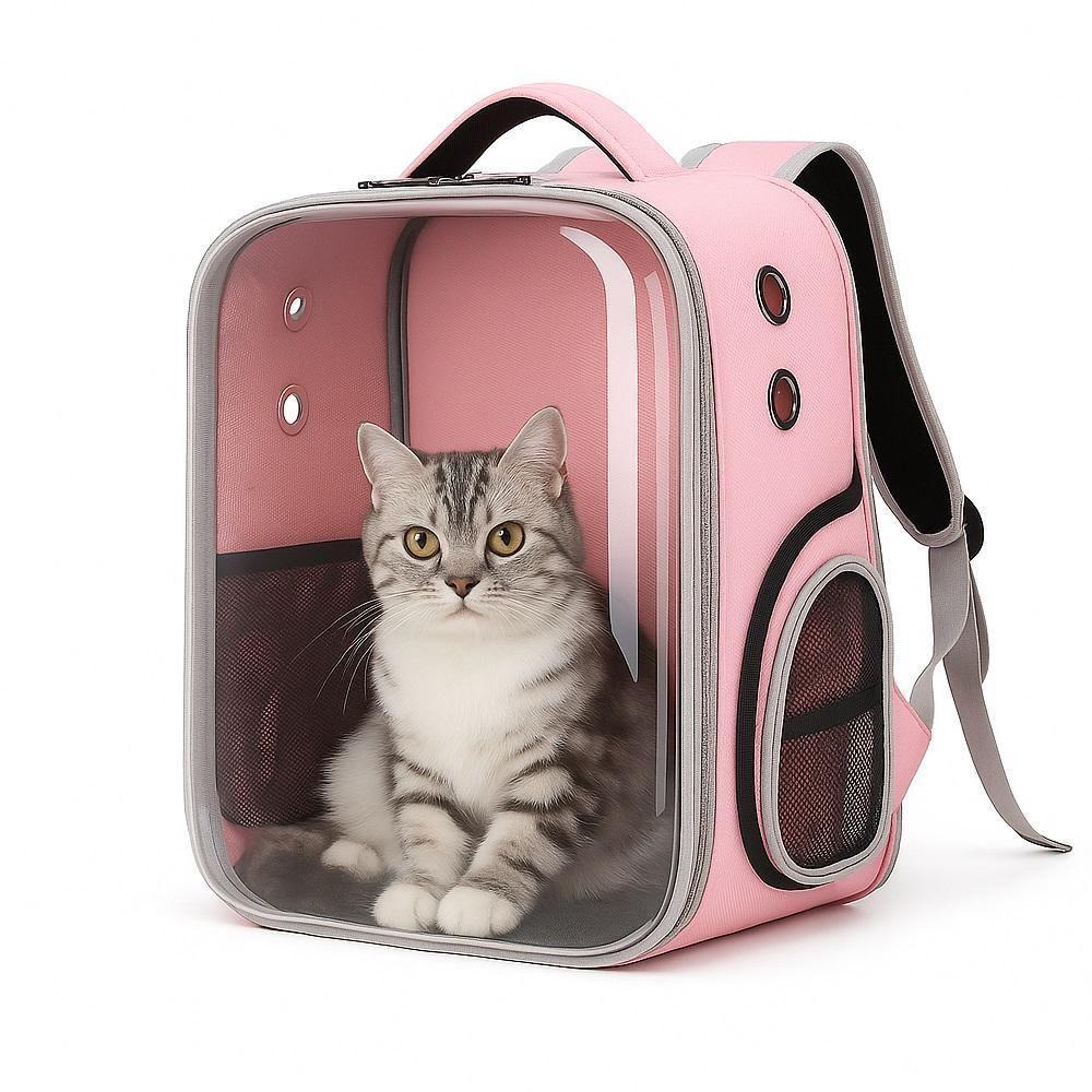 Bolsa Mochila Pet Visor Transparente Estilo Astronauta Cão Gato Viagem Ventilada Portátil Rosa - 1