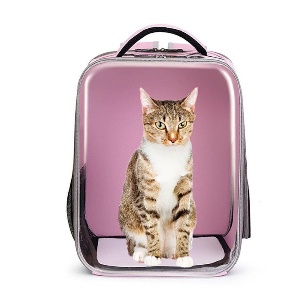 Bolsa Mochila Pet Visor Transparente Estilo Astronauta Cão Gato Viagem Ventilada Portátil Rosa - 4