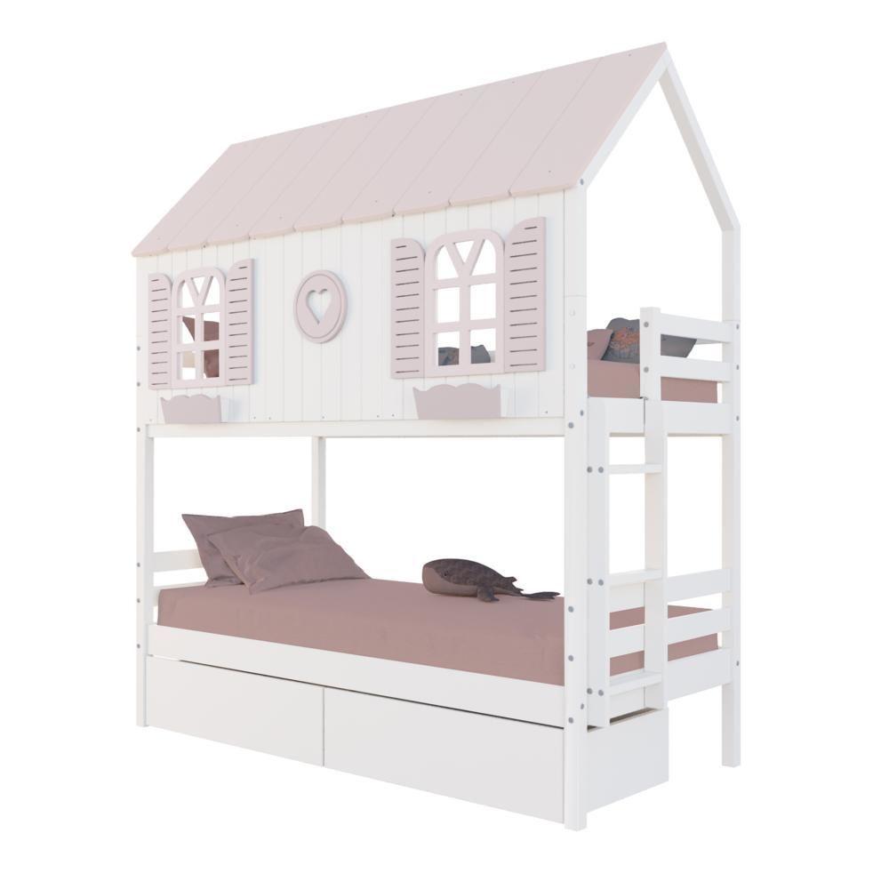 Beliche Casinha Bela Com Coração 2 Gavetas Madeira Maciça Branco/rosa Housin - 2